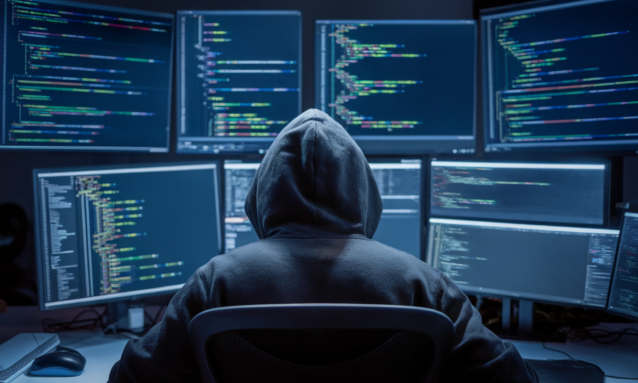 Illustration représentant les menaces modernes en cybersécurité avec des symboles de virus, de piratage et de pare-feu