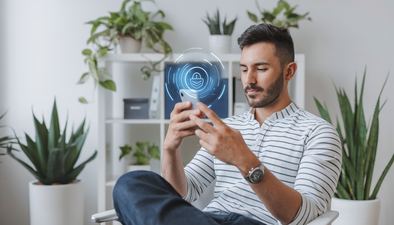 Un travailleur indépendant travaillant sur un ordinateur avec un cadenas symbolisant la protection de son activité