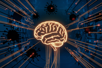 Illustration représentant une intelligence artificielle analysant des cybermenaces avancées